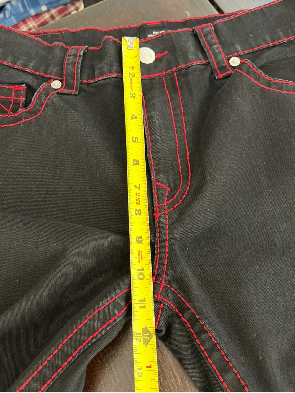 True Religion Ricky Big T Relaxed Straight Black Jeans Red Stitch Sz 36x32